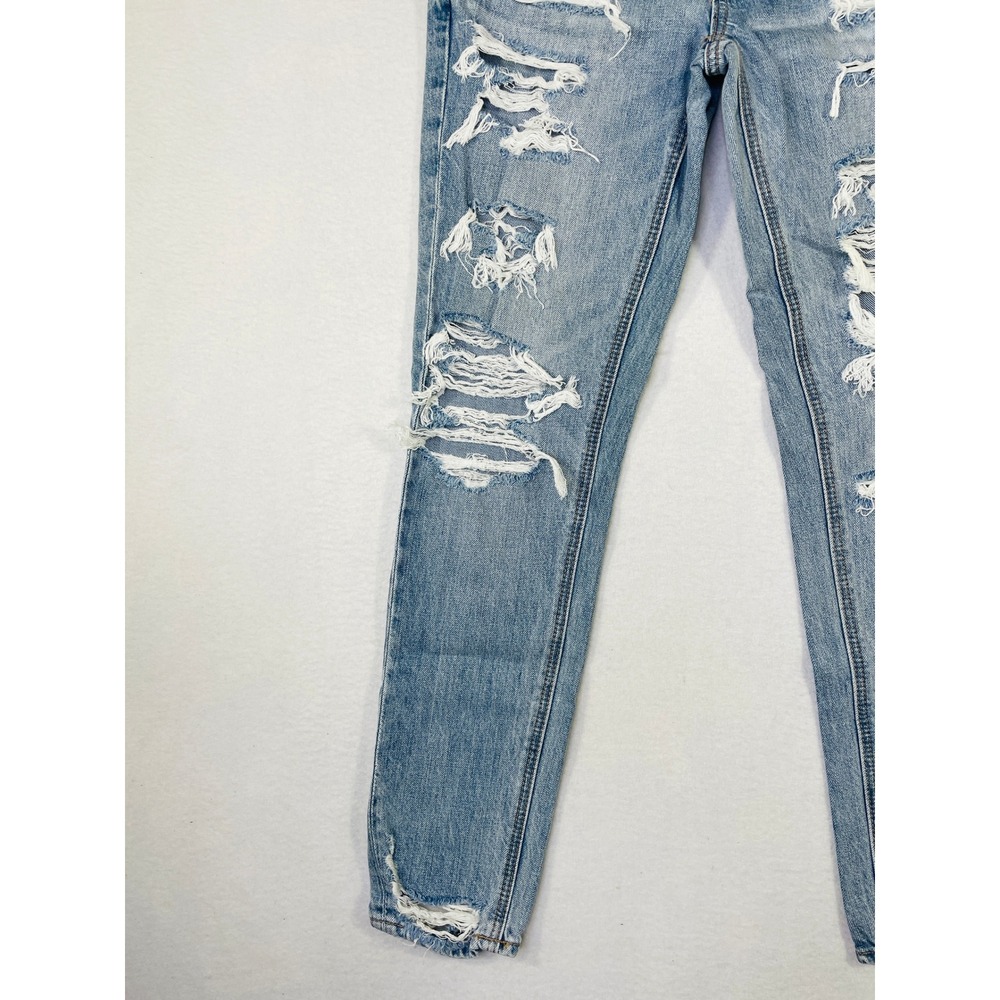 American Eagle Tomgirl Jeans Womens 00 Light Wash Distressed Button Fly Denim - Picture 4 of 12